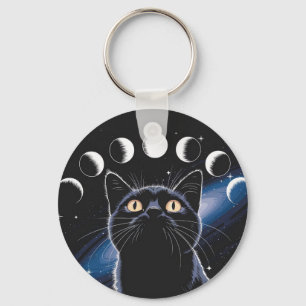 Goth Black Cat, Goth Gift, Witching Hour Black Cat Key Ring