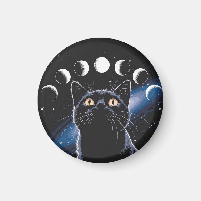 Goth Black Cat, Goth Gift, Witching Hour Black Cat Magnet (Front)