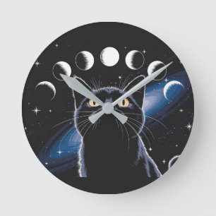 Goth Black Cat, Goth Gift, Witching Hour Black Cat Round Clock