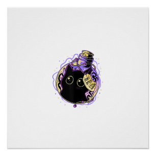 Goth Black Cat Shirt Halloween Cat Evil Witch Cat Poster