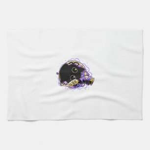 Goth Black Cat Shirt Halloween Cat Evil Witch Cat Tea Towel