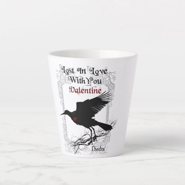 Goth Black Crow and Lace Valentine Latte Cup (Front)