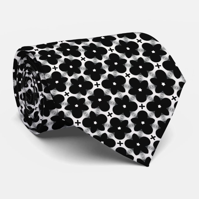 Goth Black Flowers and White Neck Tie (Rolled)