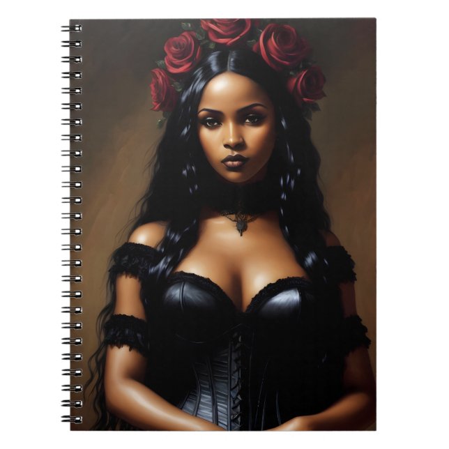 Goth Black Girl Red Roses Painting Notebook (Front)