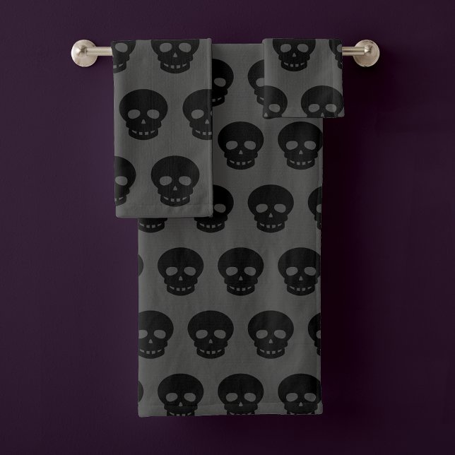 Goth Black Grey Skull Pattern Bath Towel Set (Creator Uploaded)