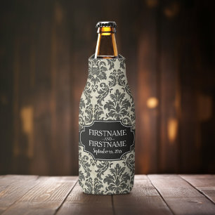 Goth Black Lace and Parchment Wedding Anniversary Bottle Cooler
