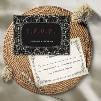 Goth Black Lace Blood Red Bone RSVP Card