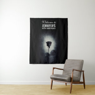 Goth Black Rose Dripping Blood Macabre Birthday Tapestry