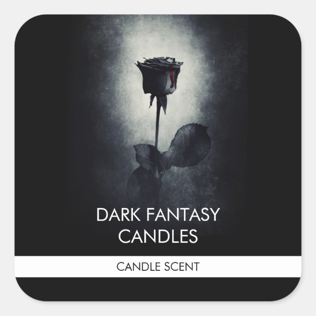 Goth Black Rose Dripping Blood Macabre Candle Square Sticker (Front)
