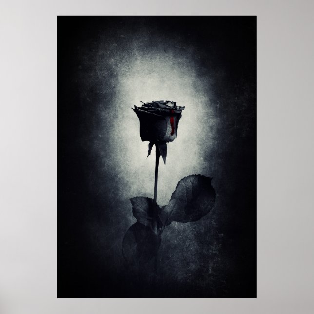 Goth Black Rose Dripping Blood Macabre Poster (Front)