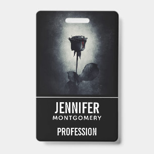 Goth Black Rose Dripping Blood Macabre Profession ID Badge