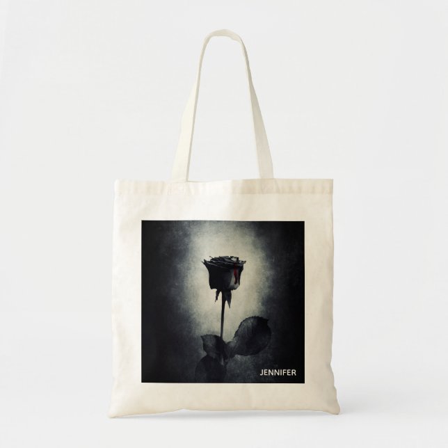 Goth Black Rose Dripping Blood Macabre Tote Bag (Front)