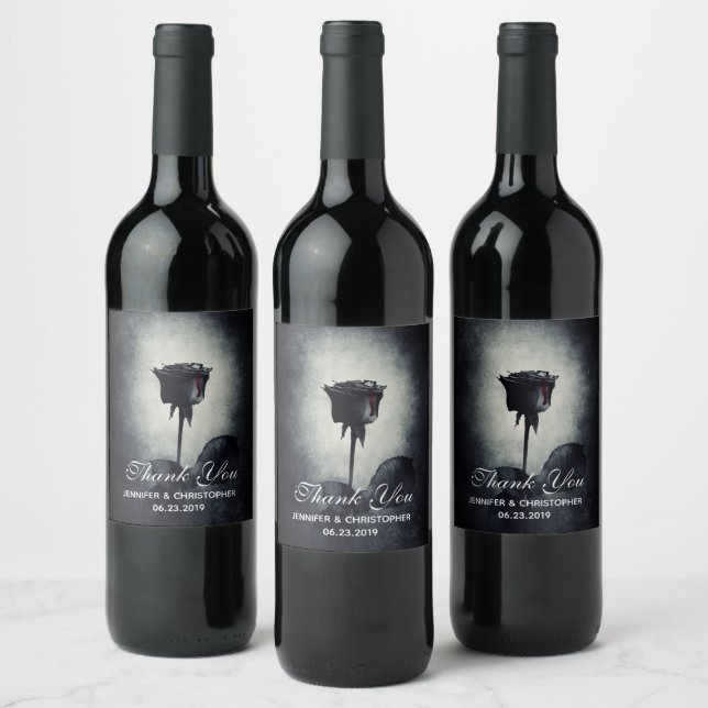 Goth Black Rose Dripping Blood Macabre Wedding Wine Label (Bottles)