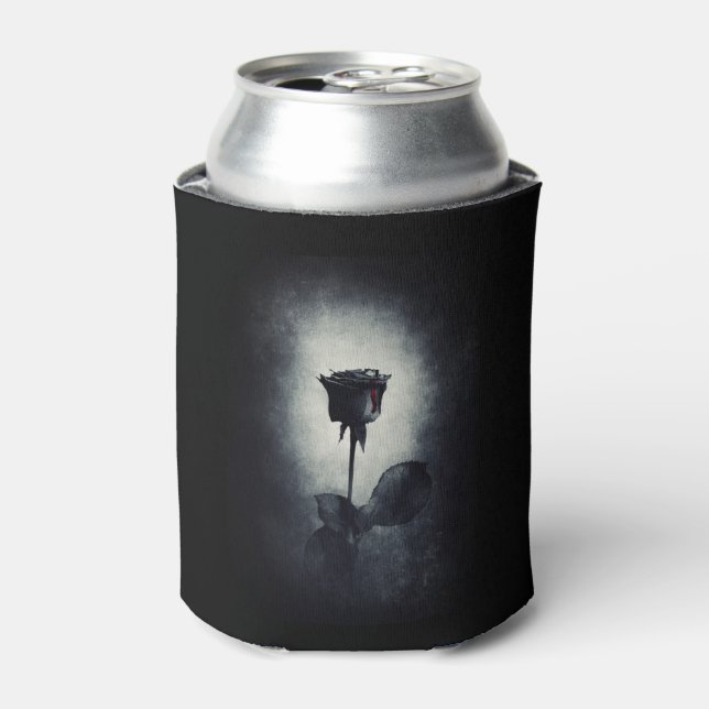 Goth Black Rose Dripping Blood on Black Grunge Can Cooler (Can Front)