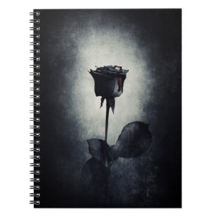Goth Black Rose Dripping Blood on Black Grunge Notebook
