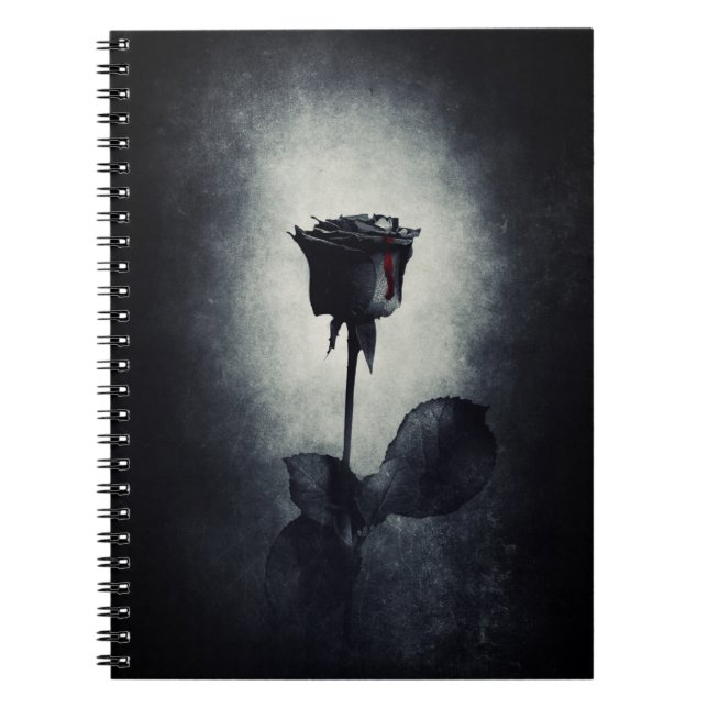 Goth Black Rose Dripping Blood on Black Grunge Notebook (Front)