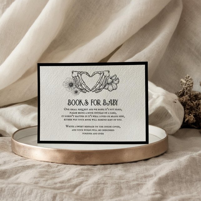 Goth Books for Baby Shower Skull & Flowers Enclosure Card (Creator Uploaded)