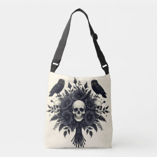 Goth Bouquet with Three Skulls and Two Owls Crossbody Bag