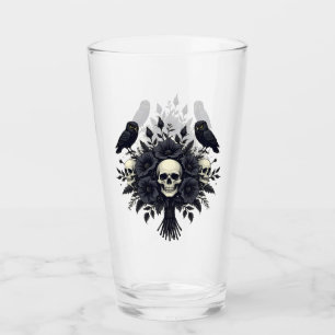 Goth Bouquet with Three Skulls and Two Owls Glass