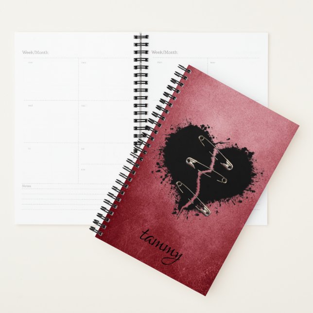 Goth Broken Heart on Red Grunge Background Planner (Display)