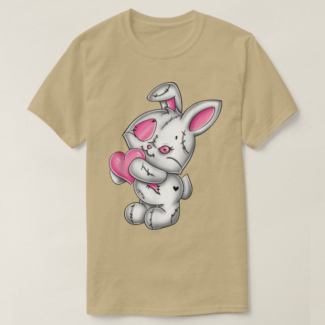 Goth Bunny Cute Creepy Emo Gothic White Bunny Pink T-Shirt (Design Front)
