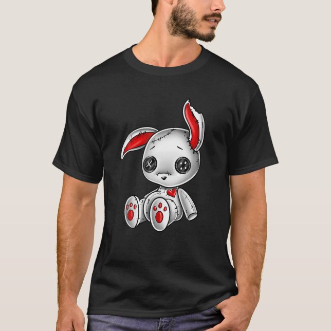 Goth Bunny Cute Gothic White Bunny Red Heart T-Shirt (Front)