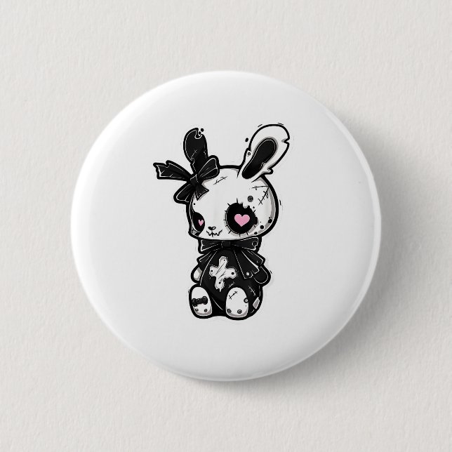 Goth Bunny Kawaii Rabbit E-Girl Cute Gothic Outfit 6 Cm Round Badge (Front)