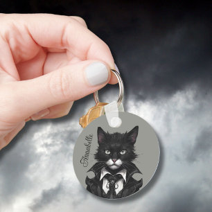 Goth cat and mouse name personalised custom gothic key ring