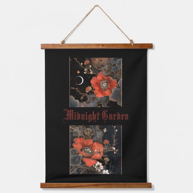 Goth Celestial Poppies Midnight Garden Hanging Tapestry (Front)