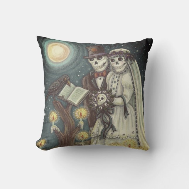 Goth Cemetery SKELETON WEDDING THROW PILLOW (Front)