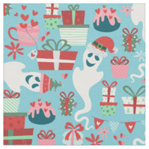 goth christmas horror santa ghosts blue fabric