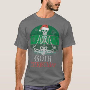 Goth Christmas Punk Santa Hat Skeleton Yoga Retro T-Shirt