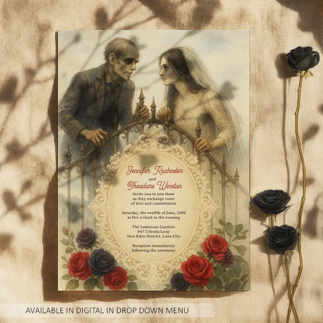 Goth Couple Zombie Halloween Wedding Invitation (Creator Uploaded)