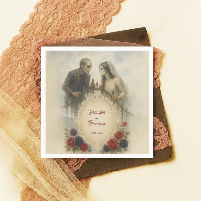 Goth Couple Zombie Halloween Wedding Napkin (Creator Uploaded)