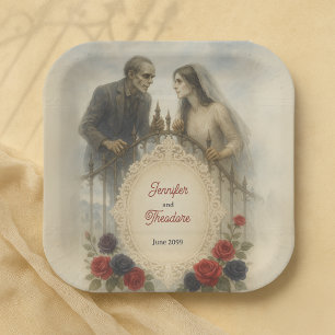 Goth Couple Zombie Halloween Wedding Paper Plate