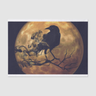 Goth Crow Orange Moon Decoupage Tissue Paper