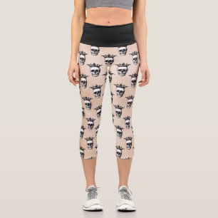 Goth Crown Skull Pattern Capri Leggings
