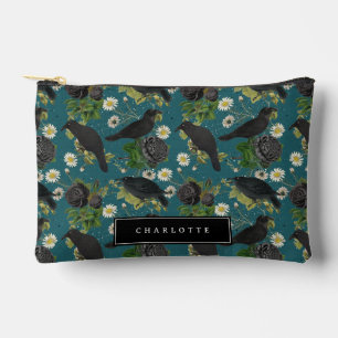 Goth Crows & Black Roses Deep Teal Pattern Accessory Pouch