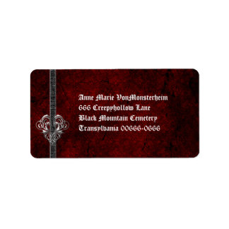 Goth Damask Silver Heart Address Label