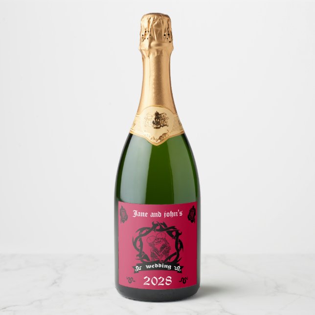Goth Dark Romance Wedding Menu Sparkling Wine Label (Front)