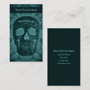 Goth Dark Teal Skull Tattoo Shop Business Card