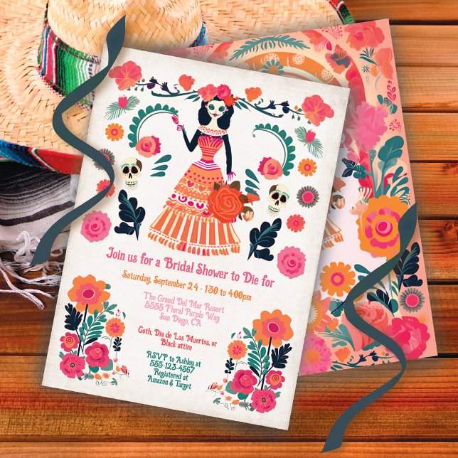 Goth Day for the Dead Bridal Shower Skeleton Girl Invitation (Creator Uploaded)