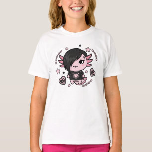 Goth E-Girl Axolotl with Pink Chains and Hearts T-Shirt