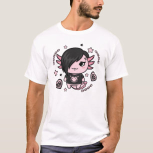 Goth E-Girl Axolotl with Pink Chains and Hearts T-Shirt