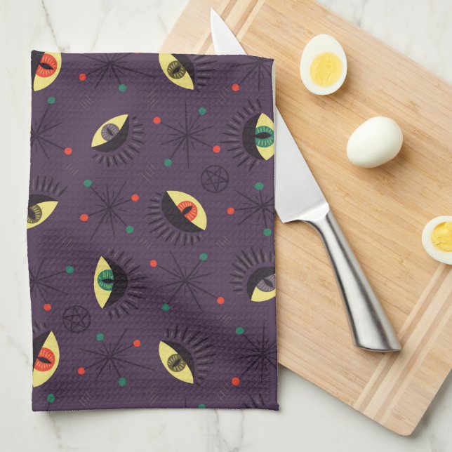 Goth Eyes Witchy Purple Pattern Occult Tea Towel (Quarter Fold)