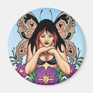 Goth Fairy with Flowers, Butterfly Wings by Al Rio Magnet
