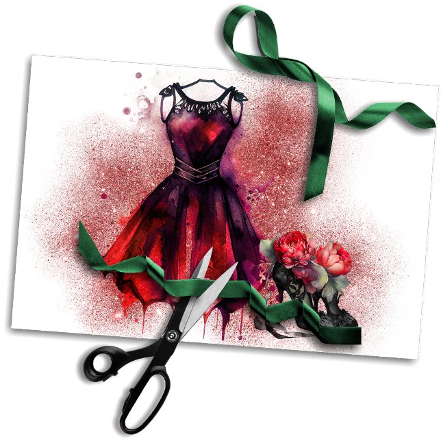 Goth Fashion | Red Dress with High Heels Abstract Tissue Paper (Creator Uploaded)