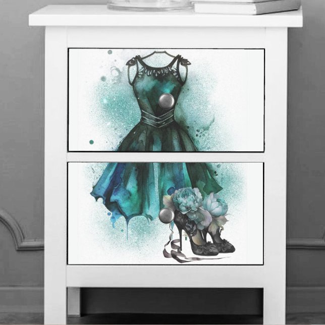 Goth Fashion | Teal Dress with High Heels Abstract Tissue Paper (Creator Uploaded)