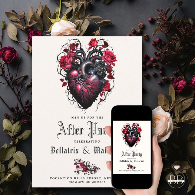 Goth Floral Heart Crimson Cherry After Party  Save The Date (Creator Uploaded)