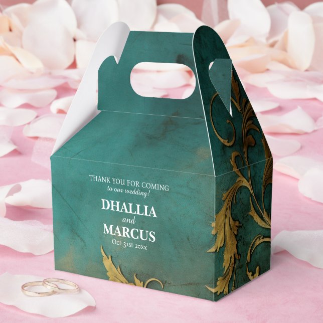 Goth Floral Teal And Gold Favour Box (Wedding)